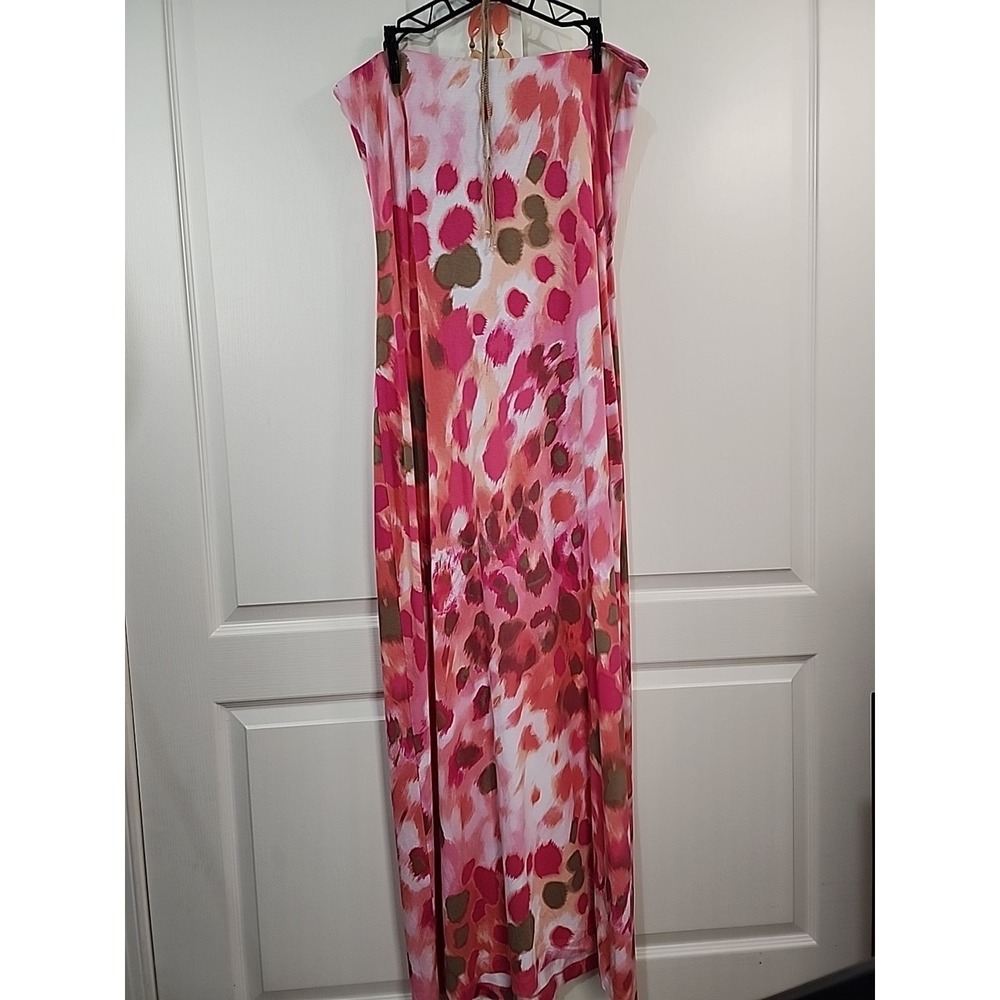 Tommy Bahama Pink Watercolor Leopard Beaded Halter Maxi Dress XL Sleeveless - Picture 9 of 14